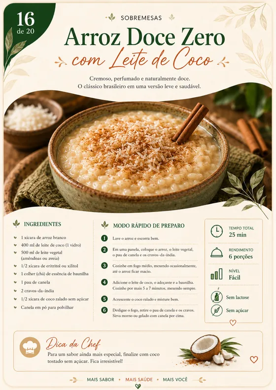 Arroz Doce Zero com Leite de Coco