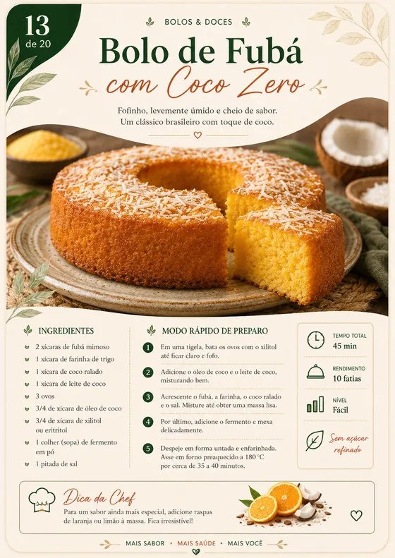 Bolo de Fubá com Coco Zero