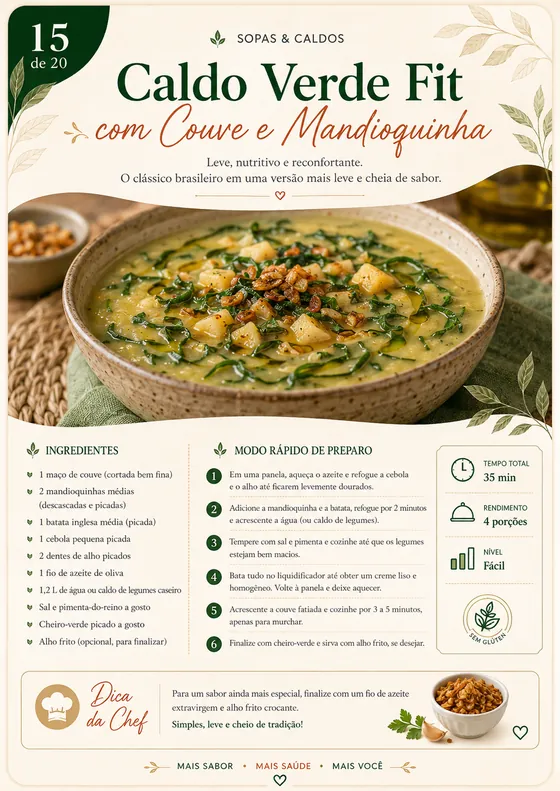 Caldo Verde Fit com Couve e Mandioquinha